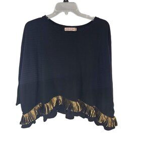 Anthropologie Traffic People Womens Long Sleeve Peplum Hem Blouse  Black Size M